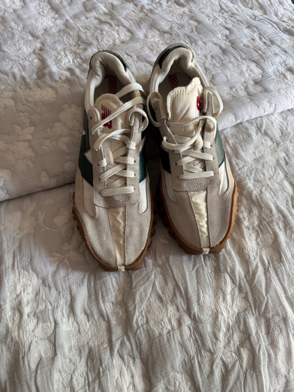 New Balance Cream and Green Retro Runner Sneakers